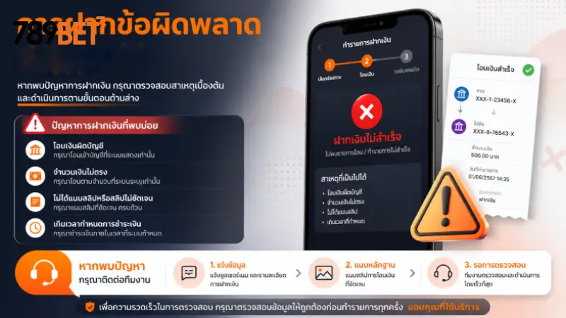 การฝากข้อผิดพลาด 789bet เงินไม่เข้า แก้ไขเองได้ใน 1 นาที